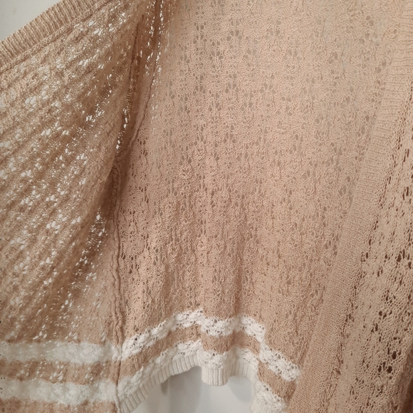 89th & Madison Open Knit Open Front Drape Cardigan Beige White Womens Size Large - Picture 6 of 12